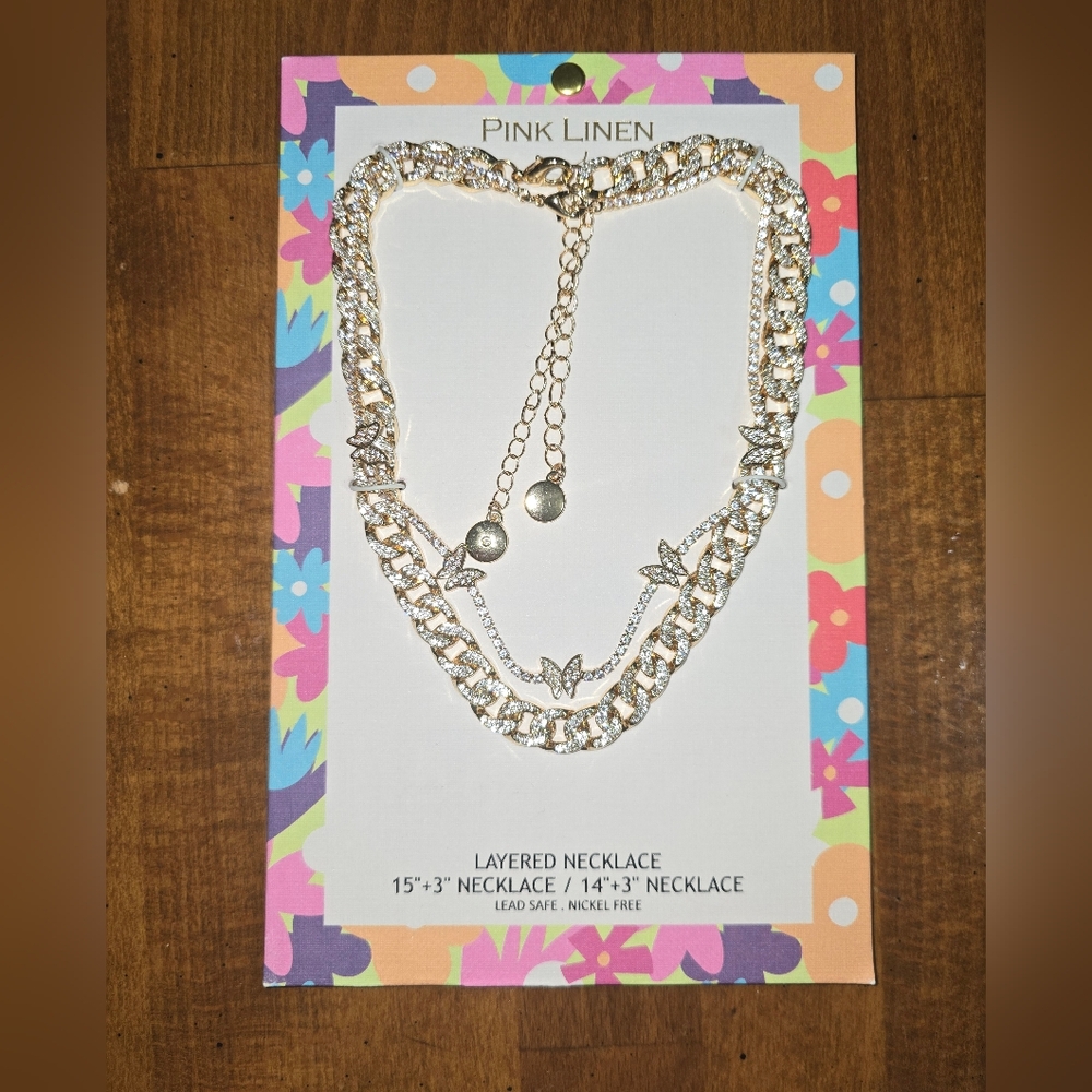 Pink Linen Two Studded Necklaces